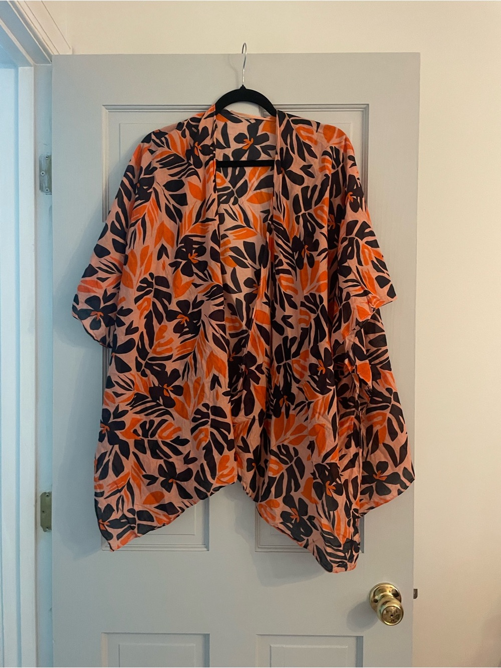 Old Navy Orange & Black Floral Open-Front Kimono
